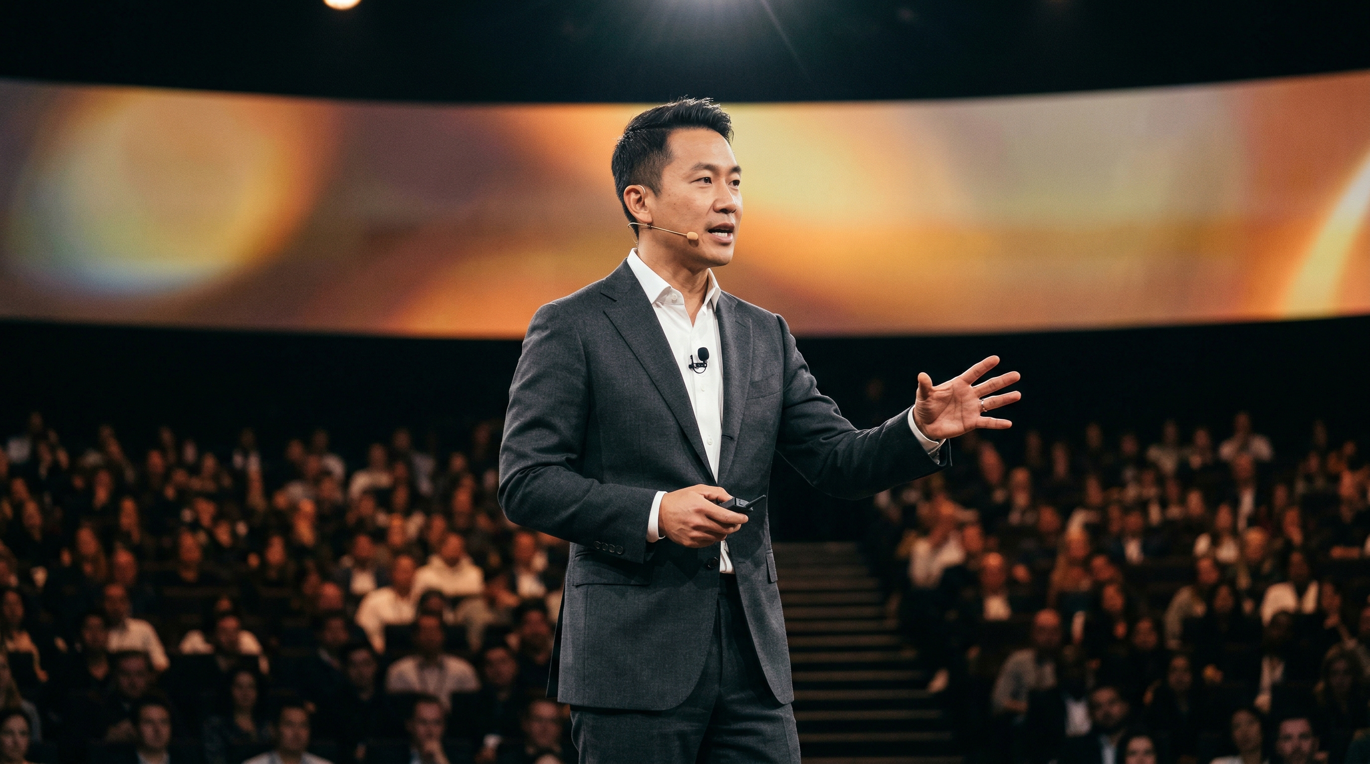 Professional giving a confident keynote presentation