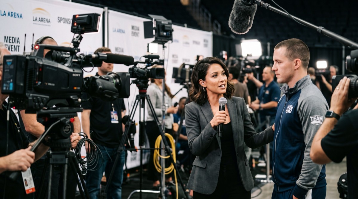 Broadcast interpreter at a Los Angeles press line — Strommen