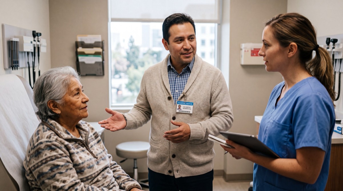 Medical interpreter with a patient and clinician in Los Angeles — Strommen