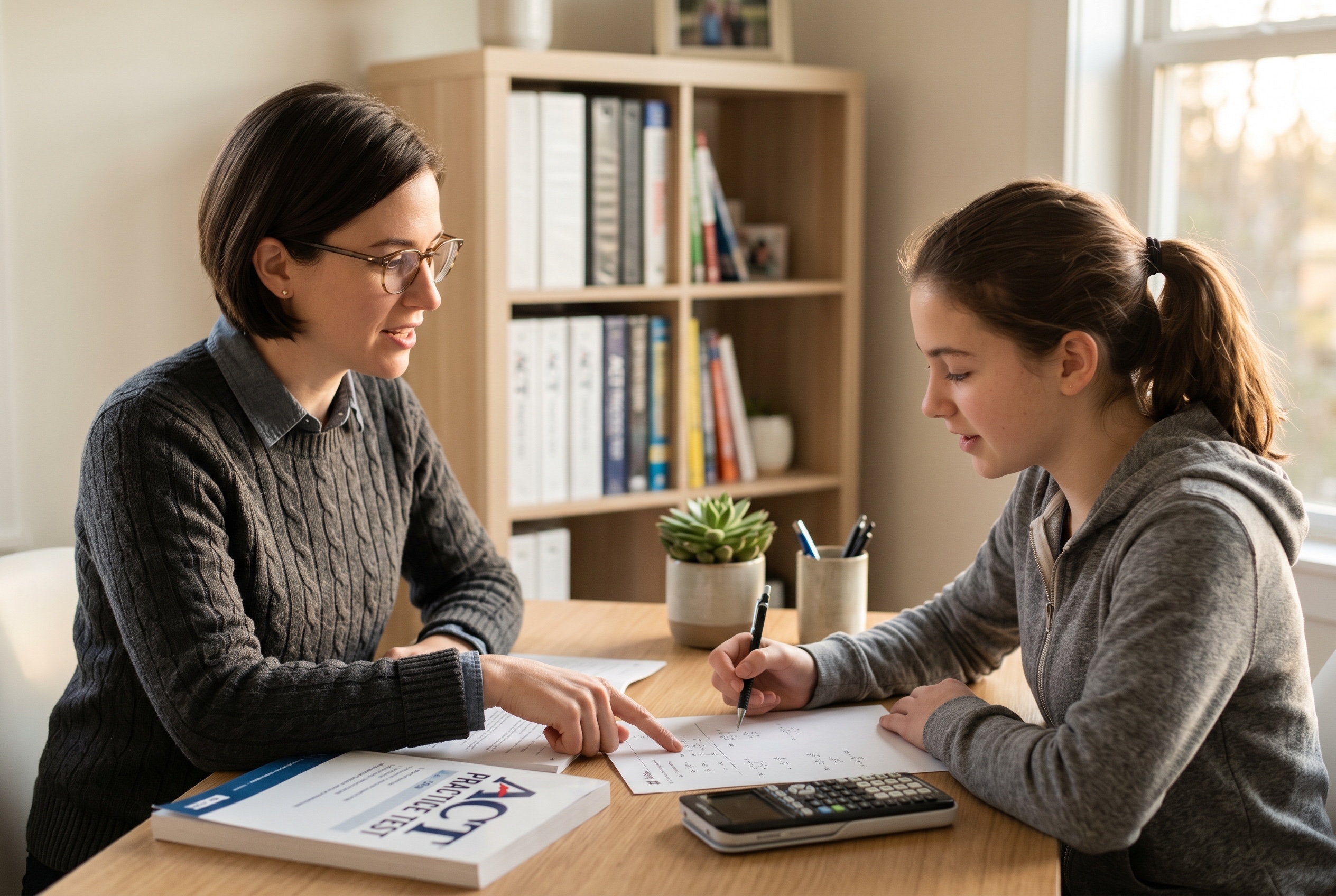 ACT tutor and high school student reviewing a section score report together
