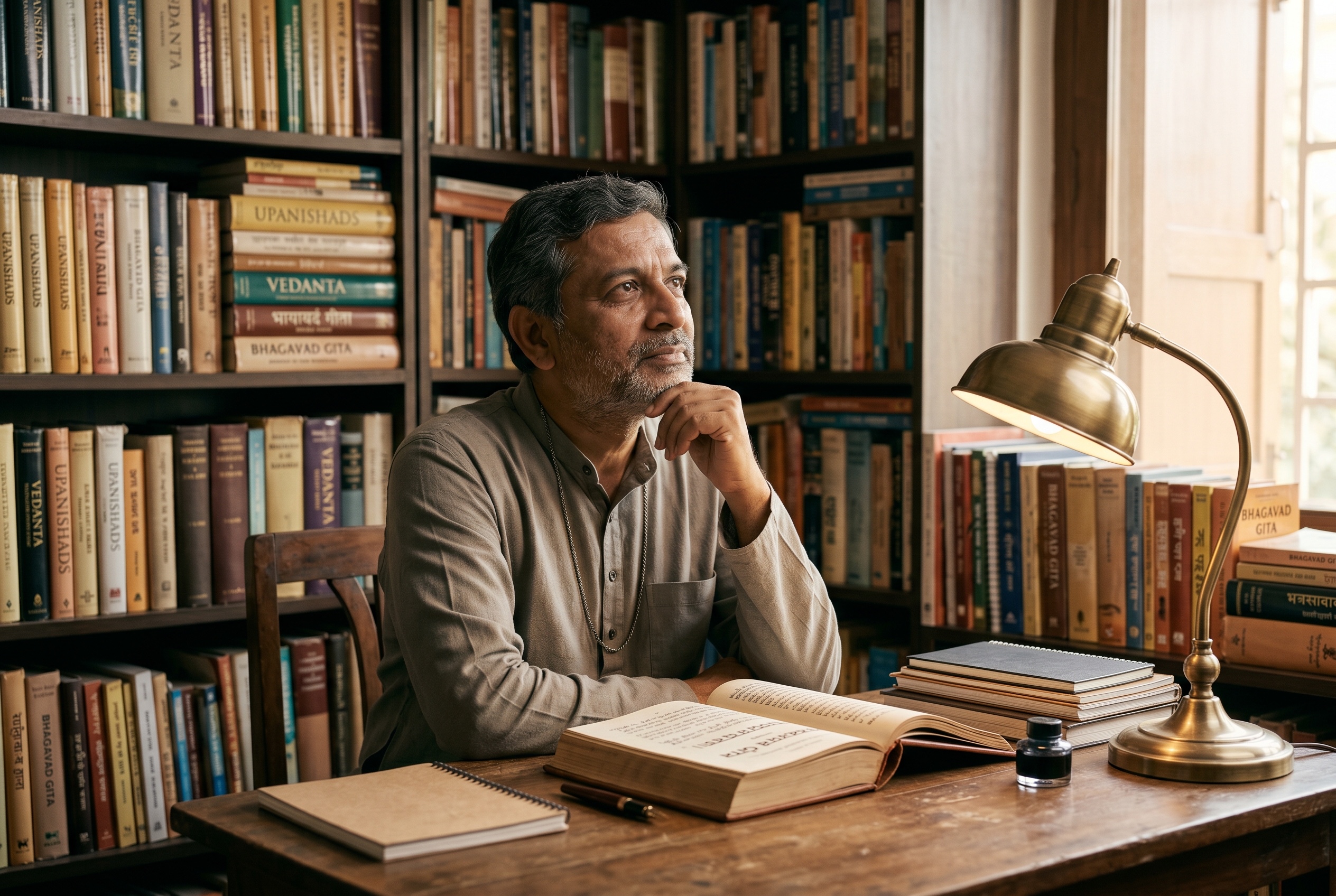 Bhagavad Gita tutor and student reading a chapter together — Strommen