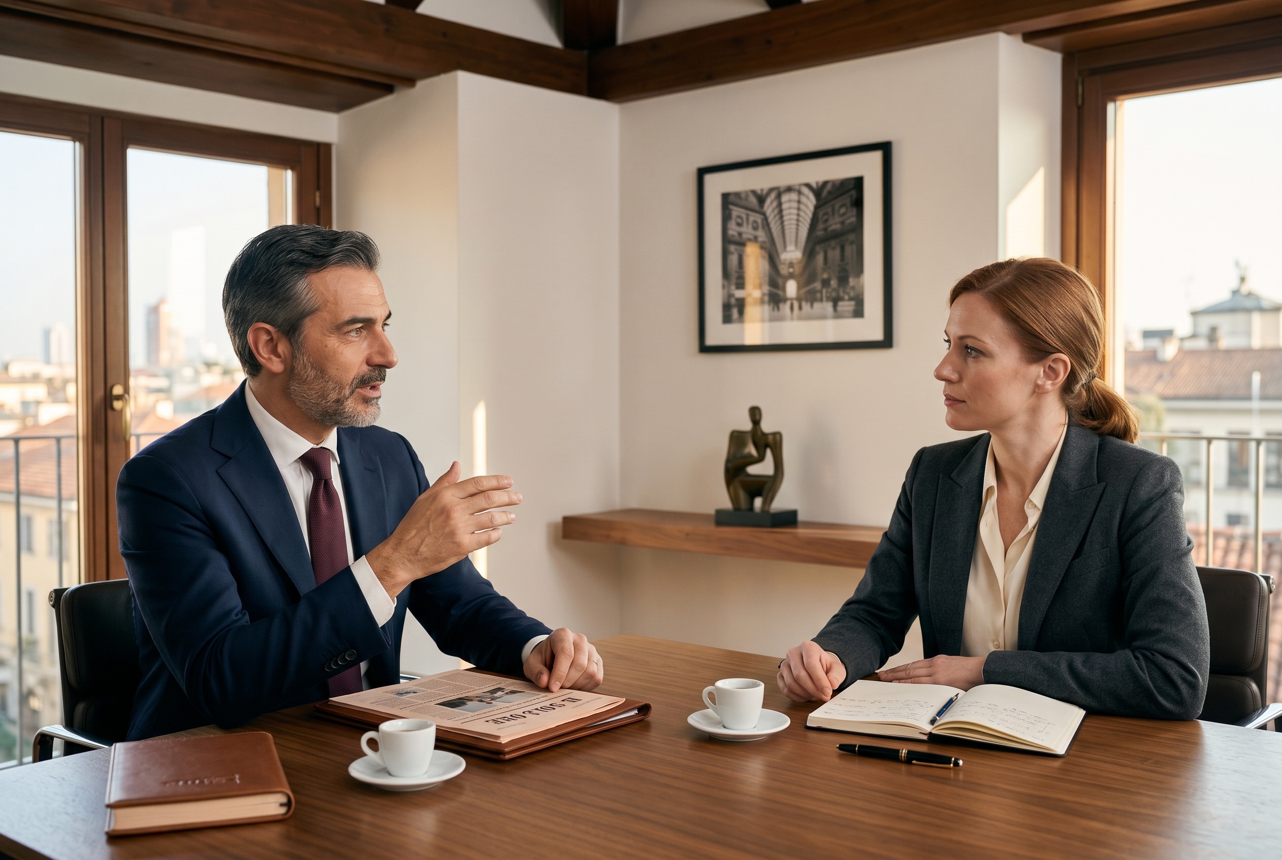 Business Italian tutor and adult student in conversation