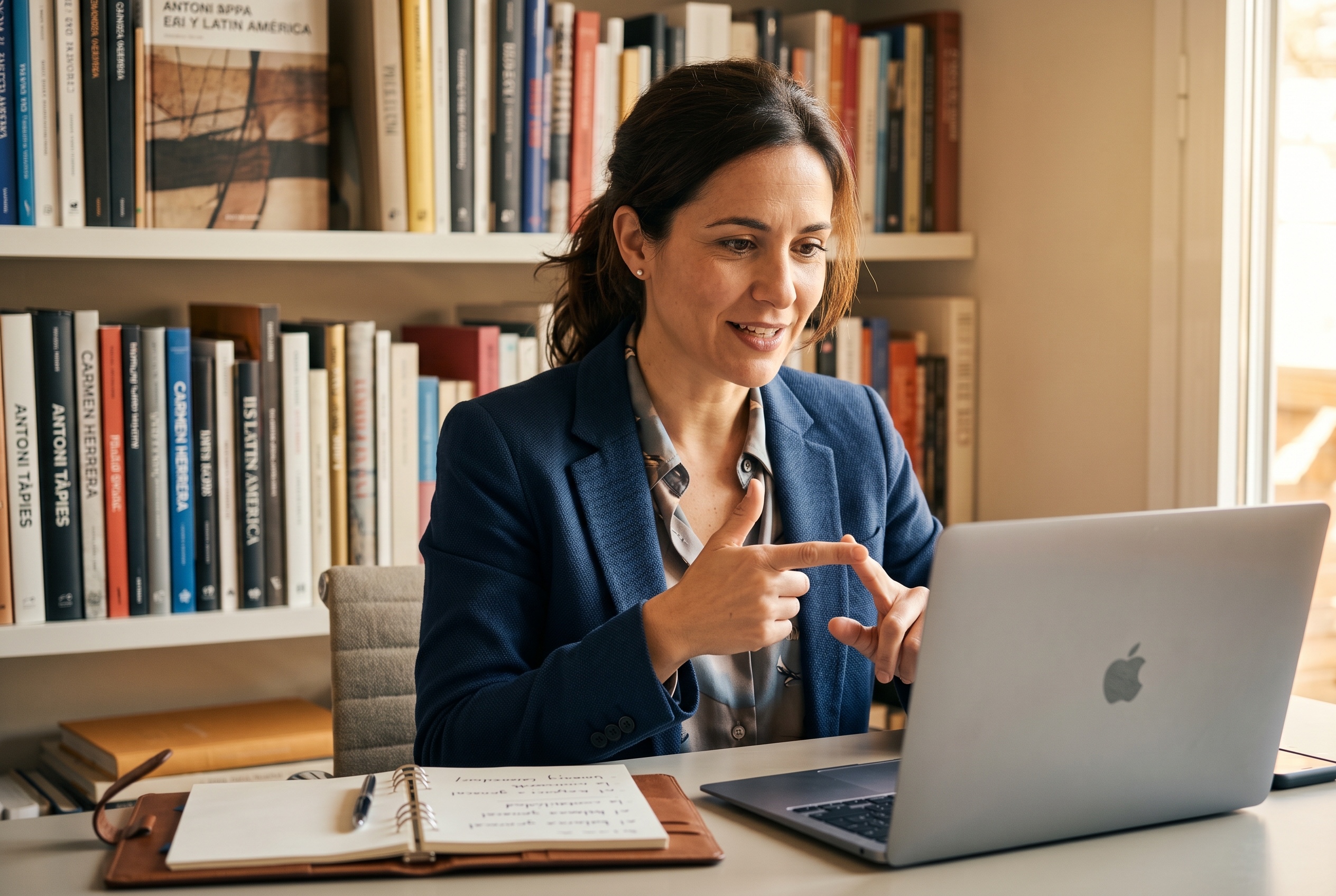 Business Spanish tutor and adult professional student in conversation