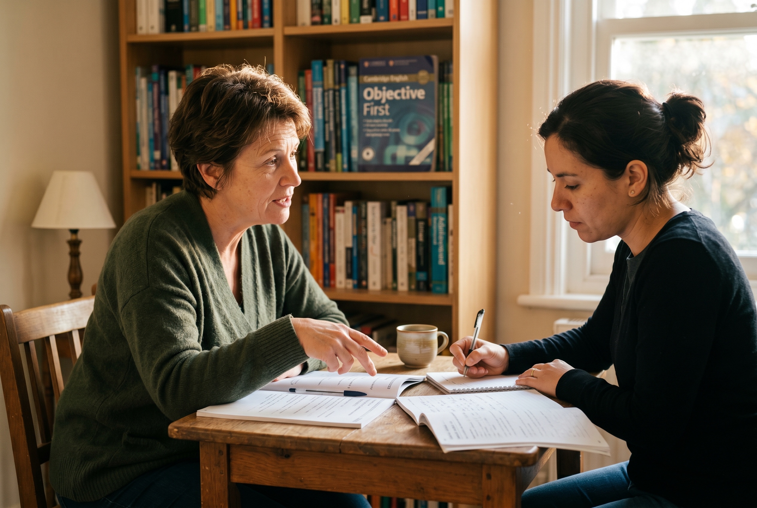 Cambridge English prep tutor and adult student working through a sample paper together — Strommen