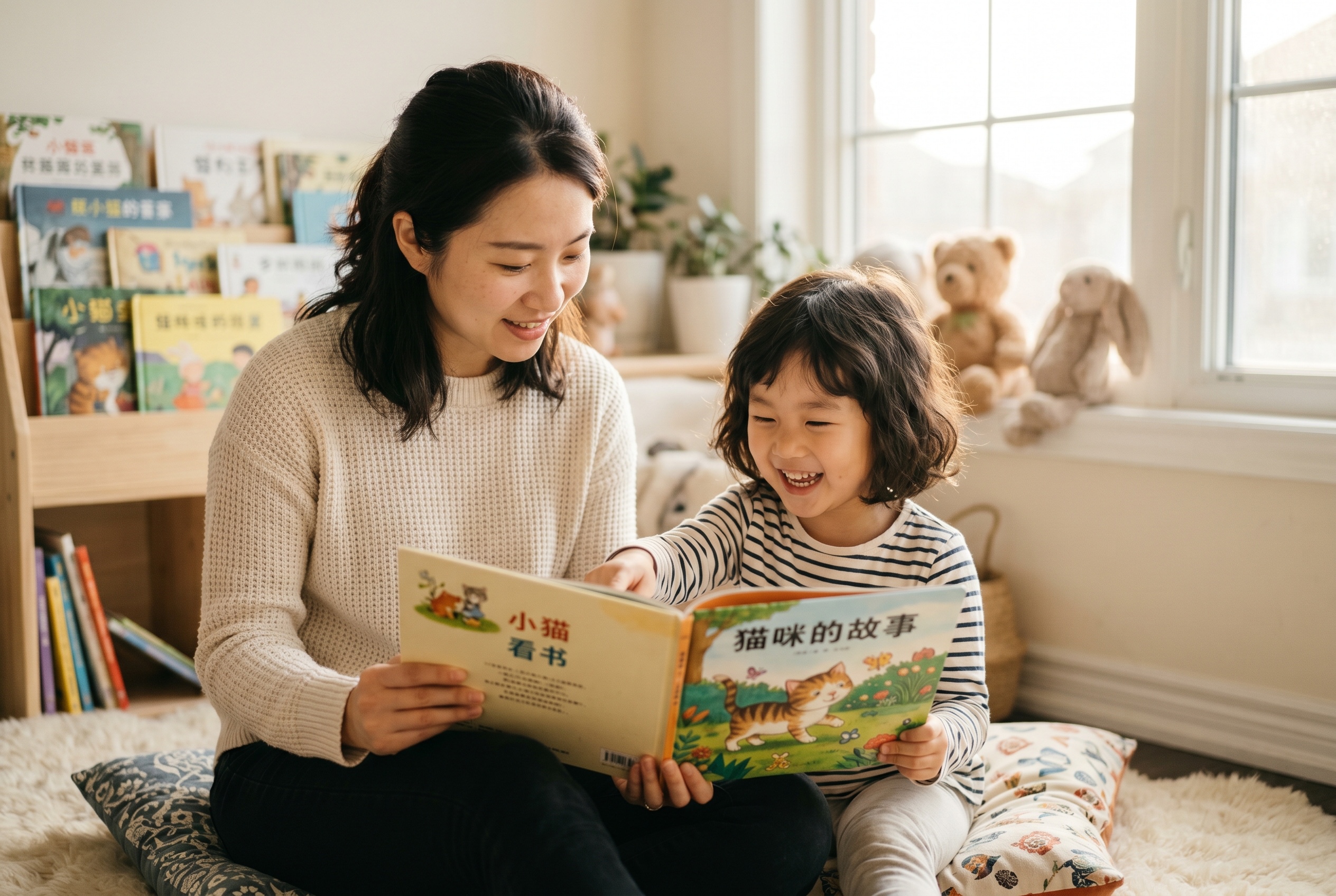 Mandarin tutor teaching a young child Chinese in a one-on-one lesson — Strommen