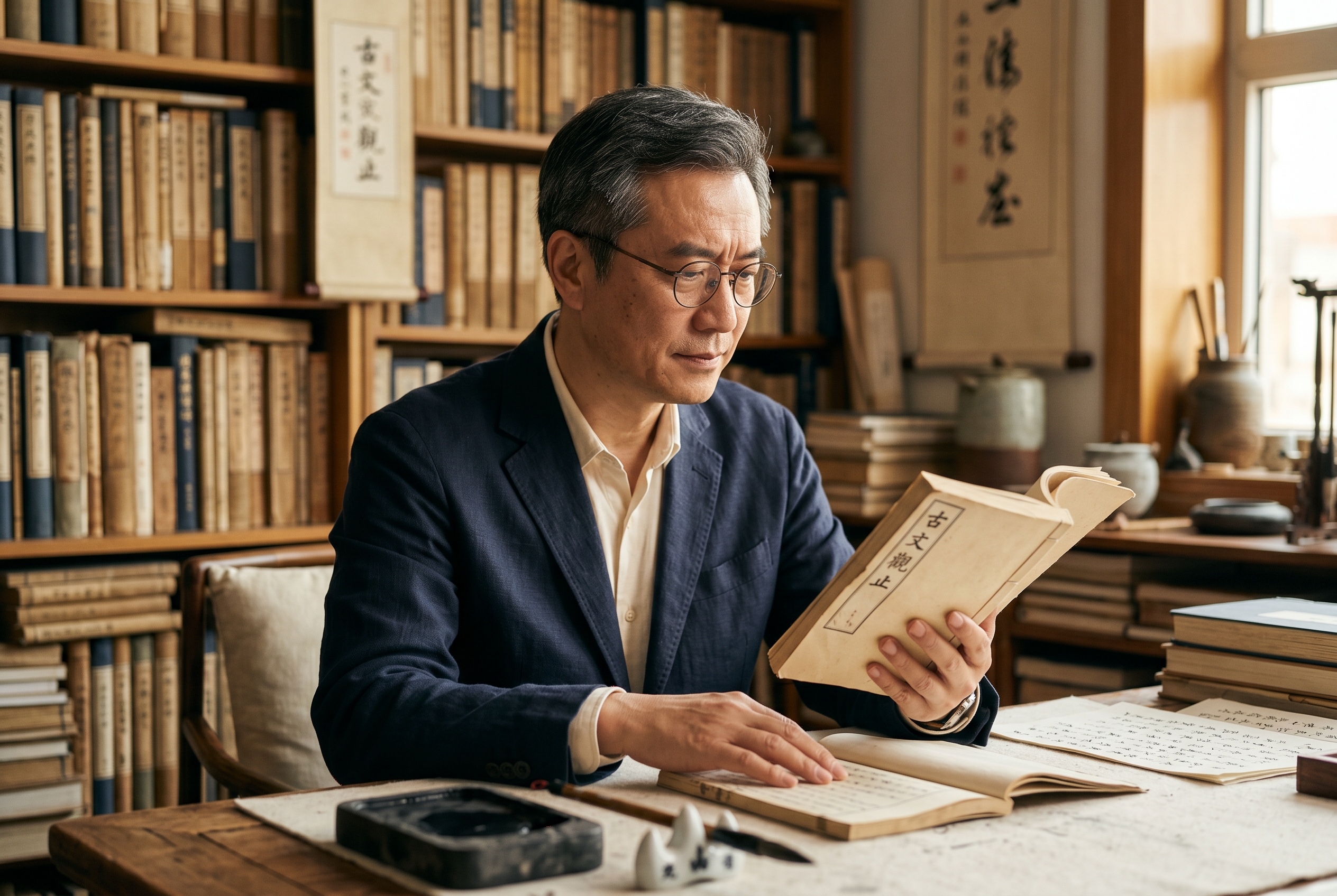 Chinese literature tutor and student reading together — Strommen