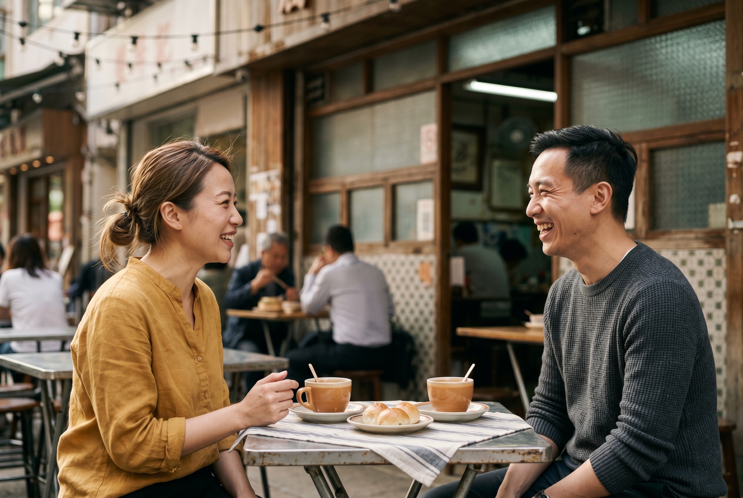 Conversational Cantonese tutor and adult student in an everyday lesson — Strommen