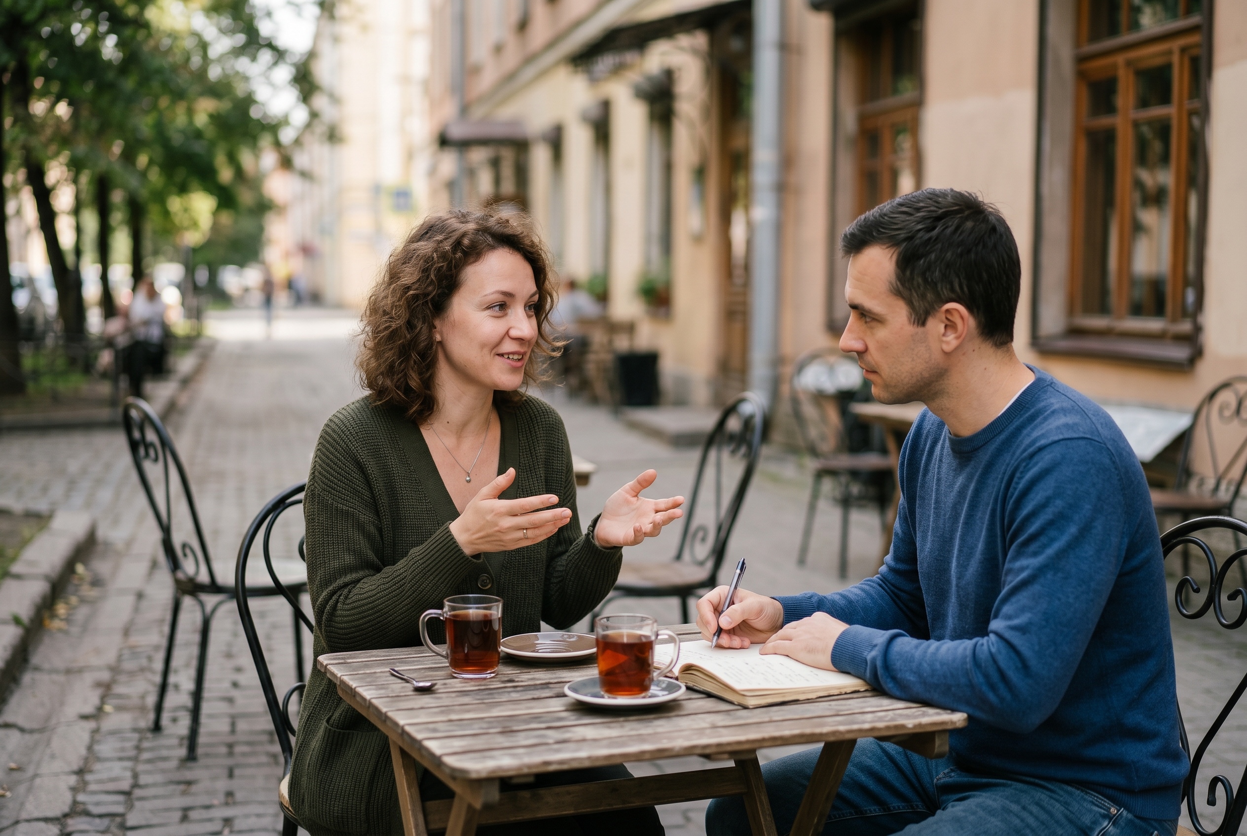 Russian tutor in conversation with an adult student