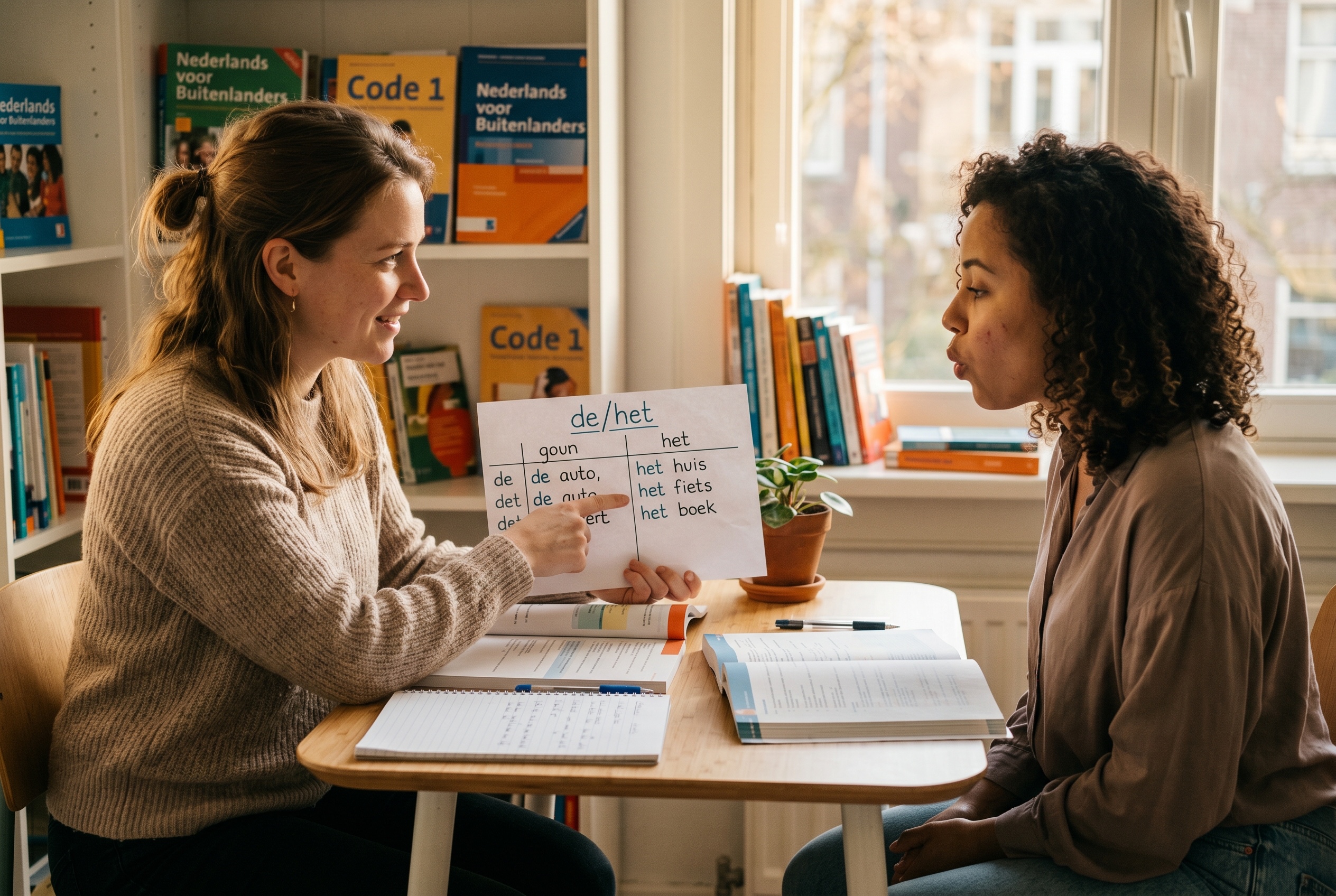 Dutch tutor introducing basic vocabulary to an adult beginner student — Strommen