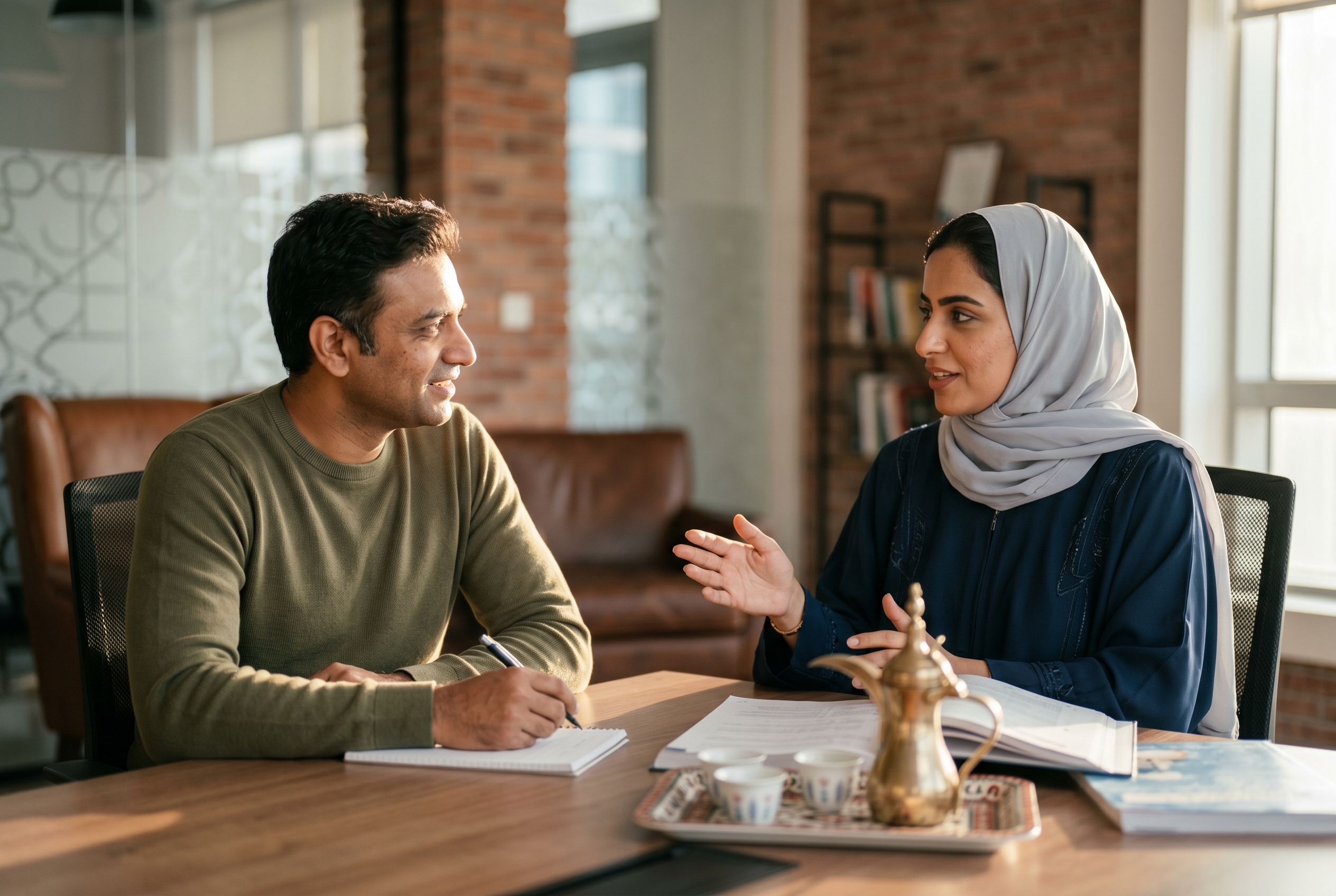 Emirati Arabic tutor and adult student in conversation during a lesson — Strommen
