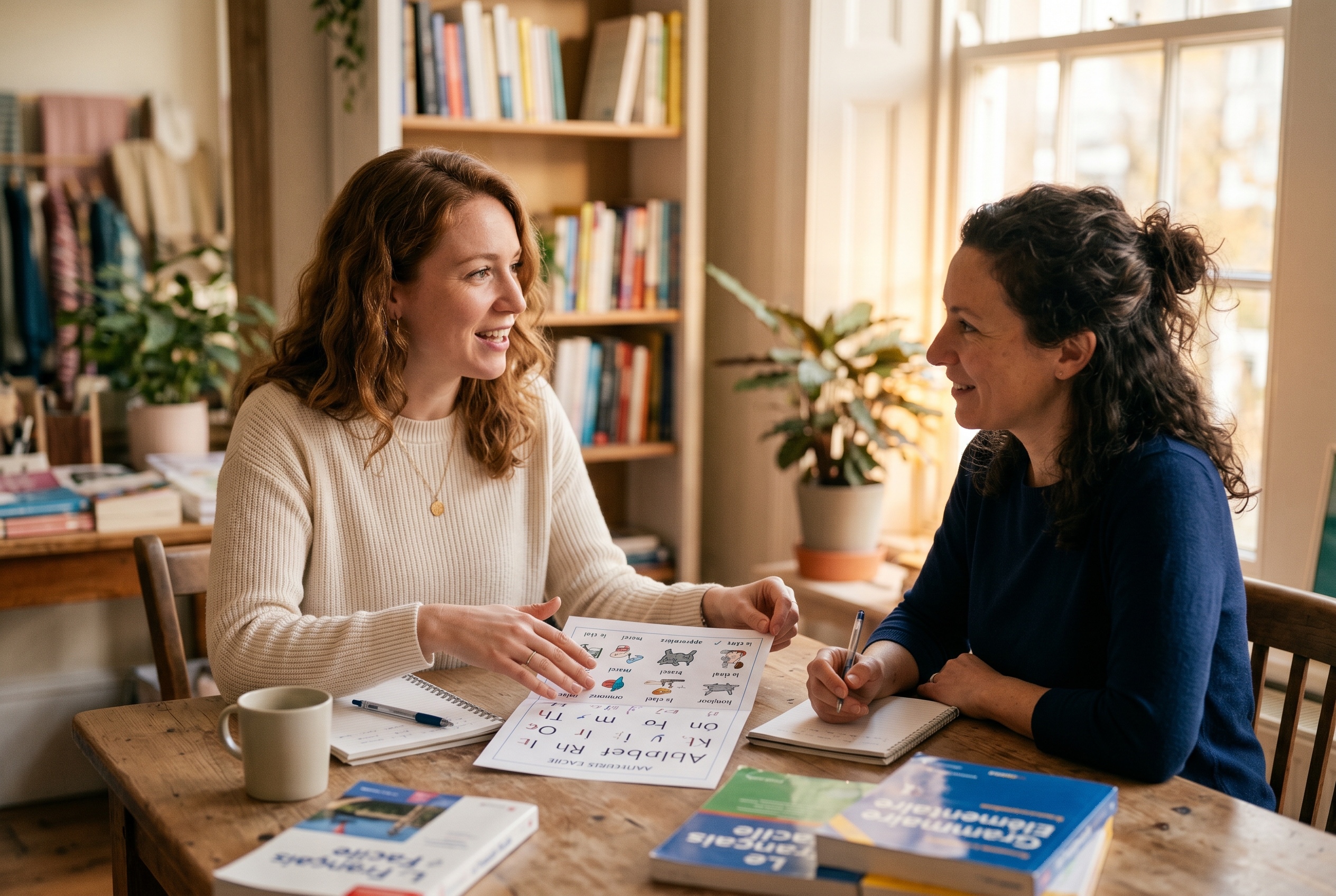 French tutor introducing basic vocabulary to an adult beginner student — Strommen