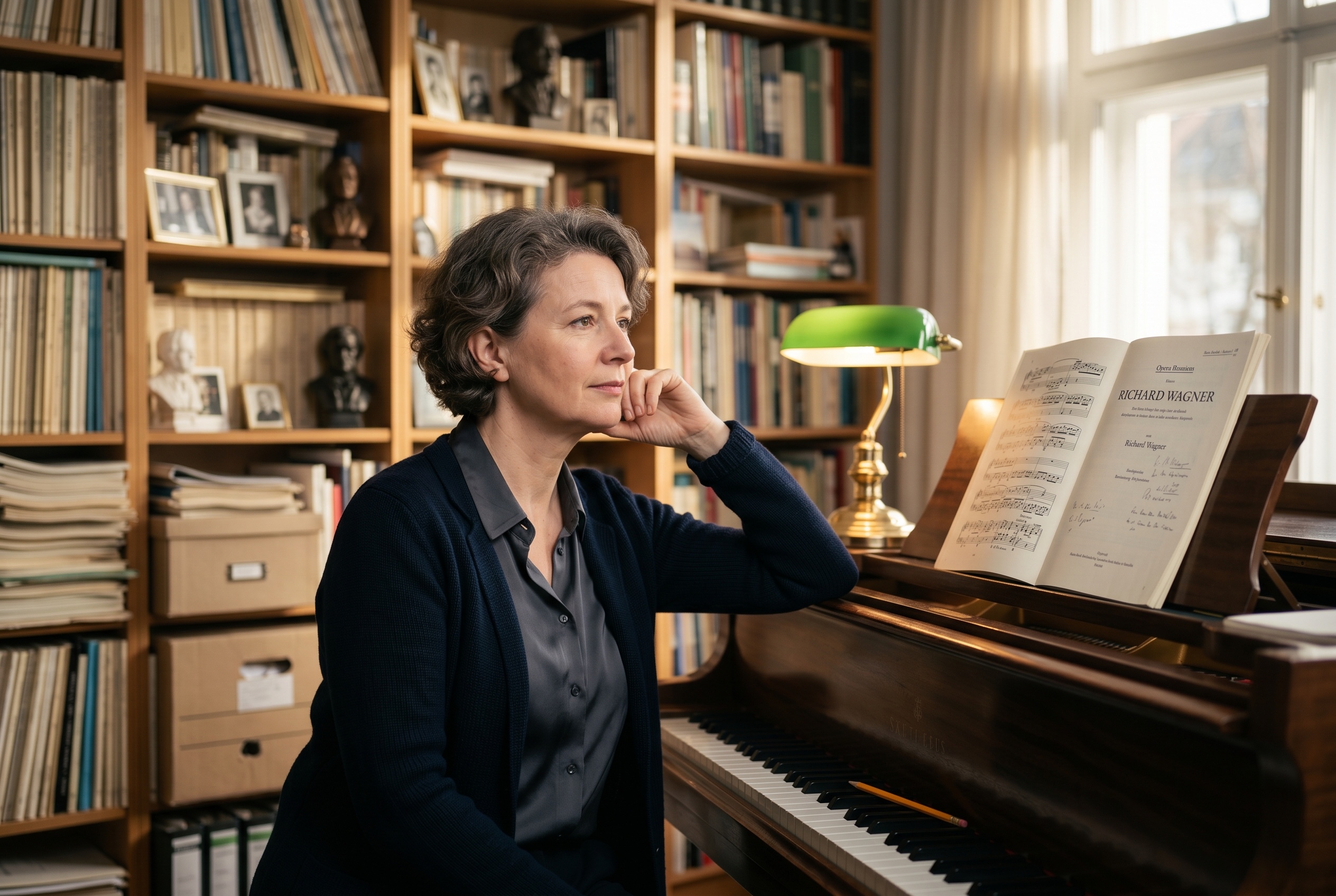 German opera coach working with a singer on a Wagner aria at the piano