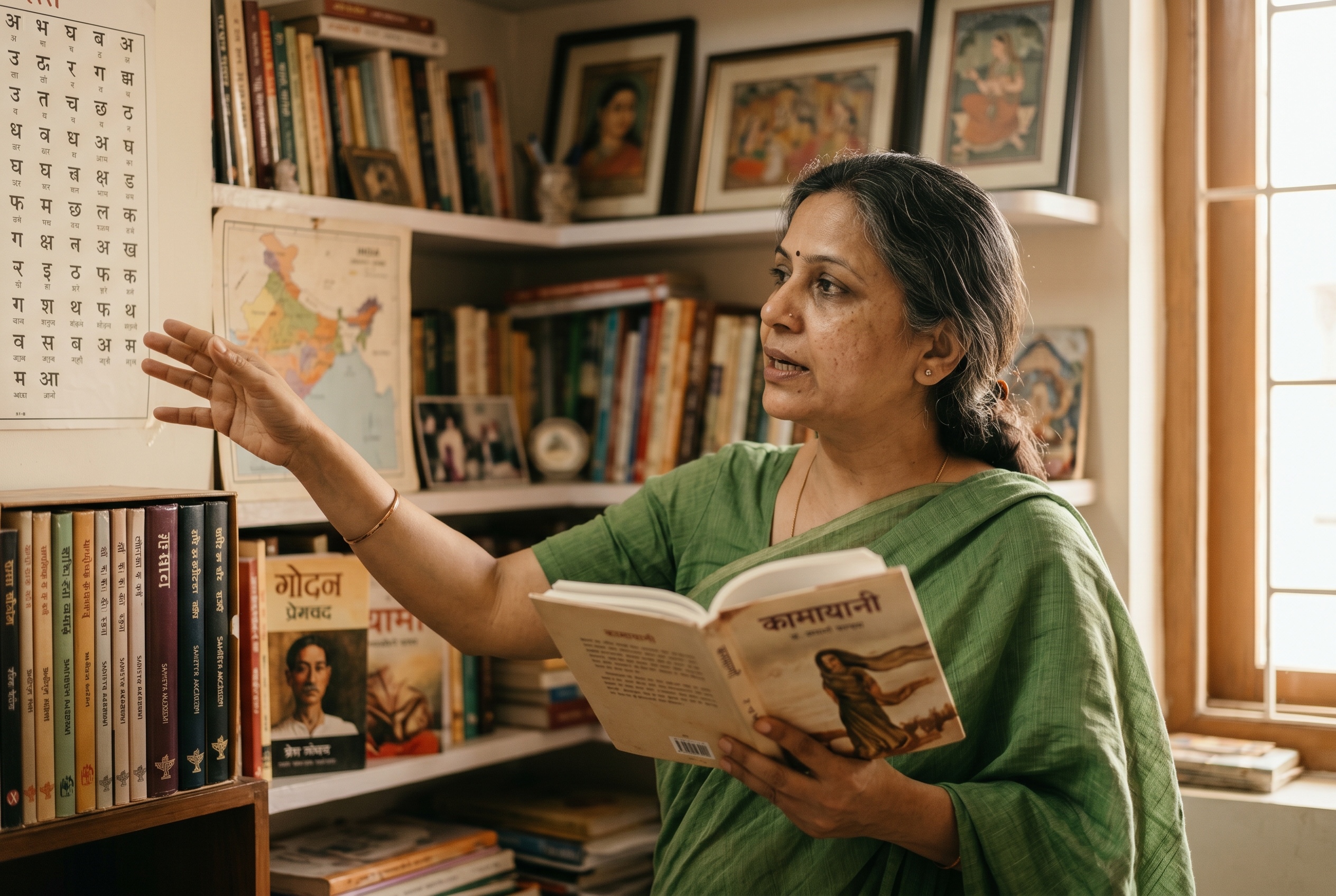 Hindi tutor teaching a beginner student the Devanagari script — Strommen