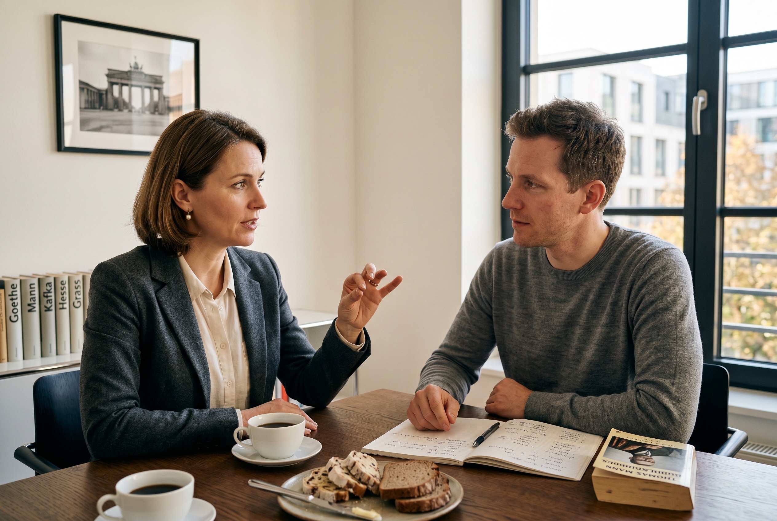 Hochdeutsch tutor and adult student in conversation