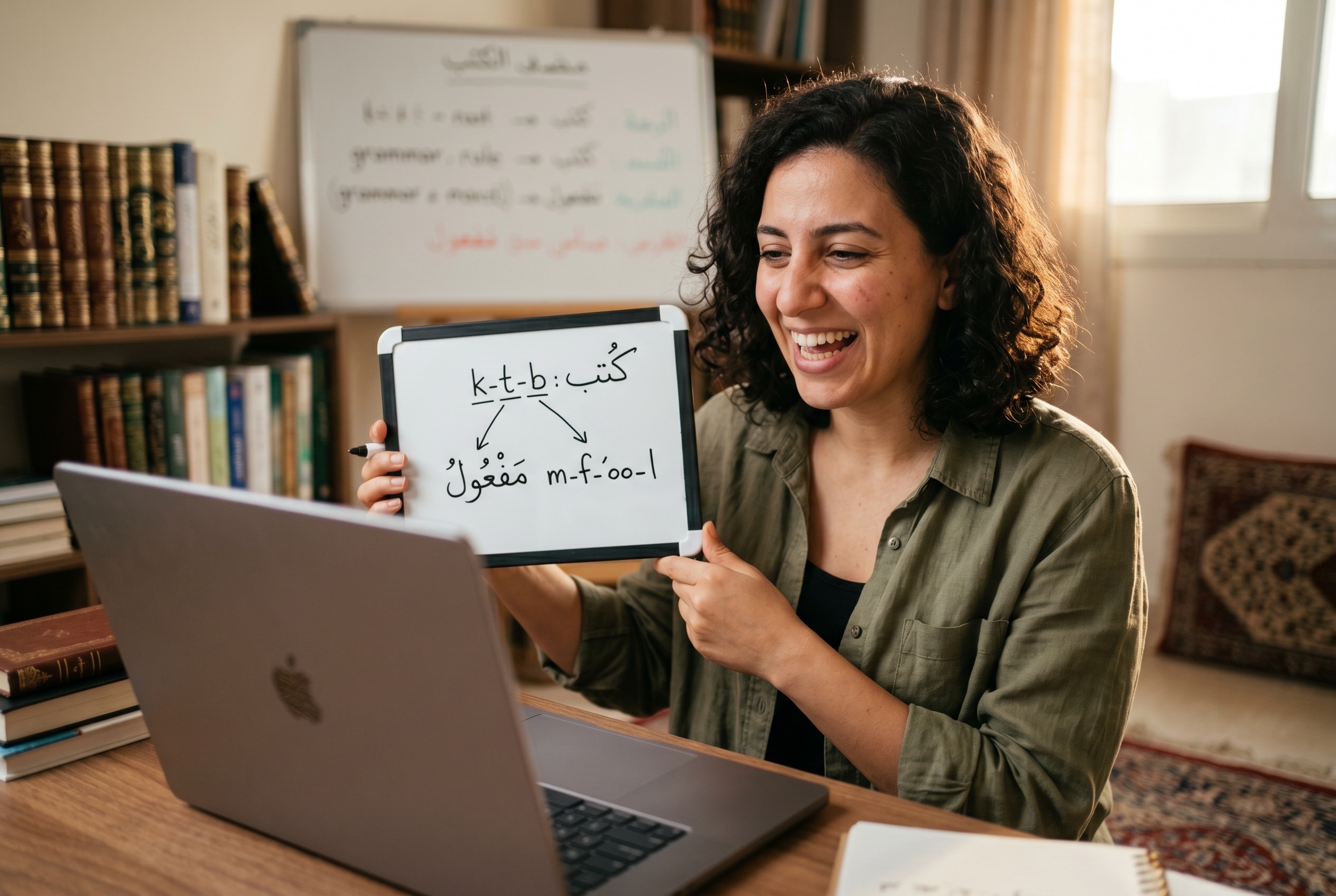 Intensive Arabic tutor and adult student mapping a study plan in a lesson — Strommen