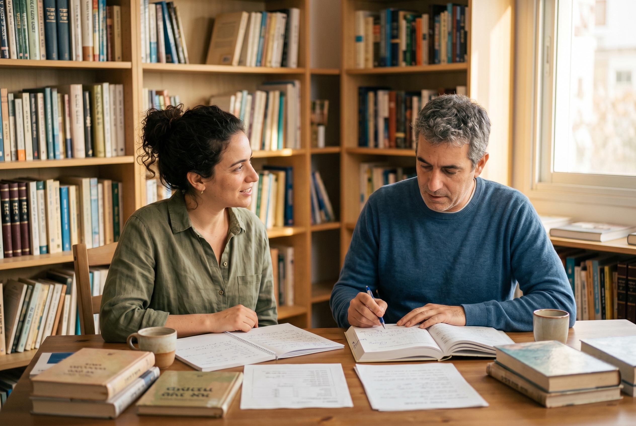 Intensive Hebrew tutor and adult student mapping an Ulpan-style study plan — Strommen