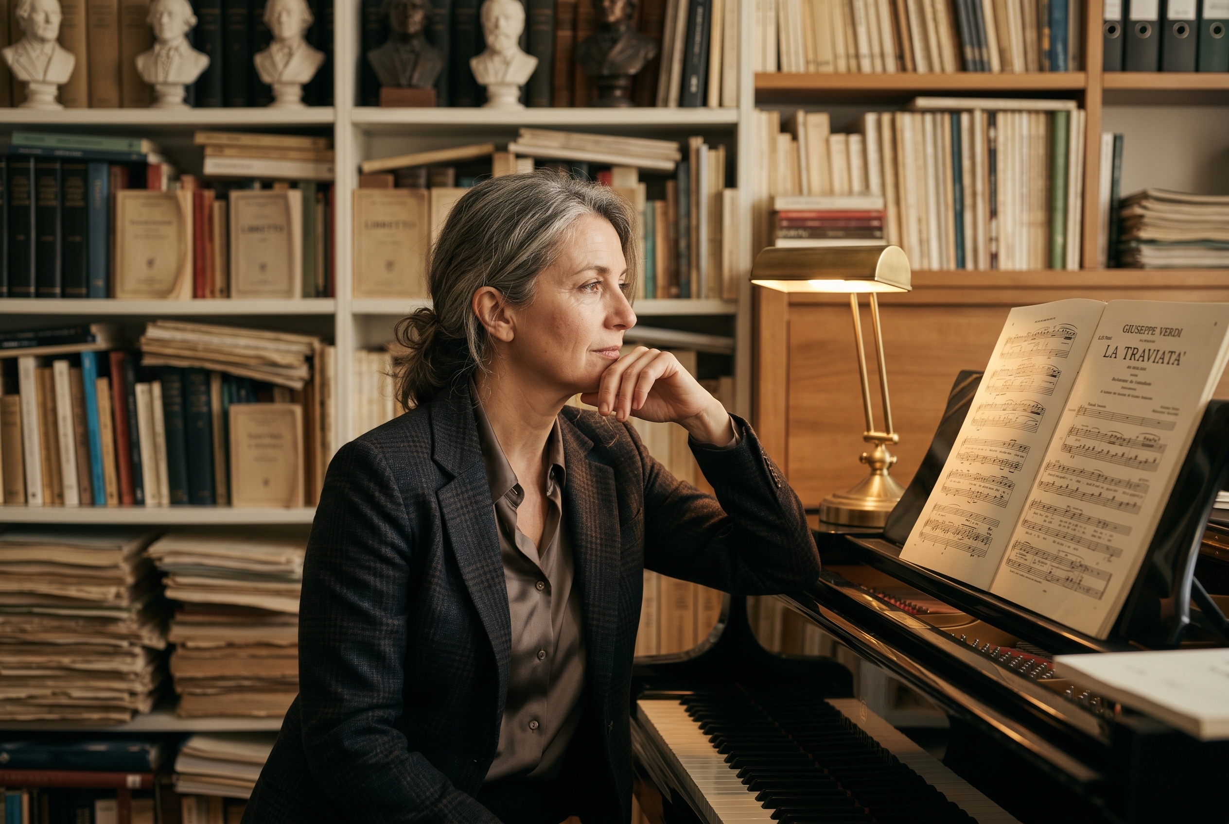 Italian opera coach working with a singer on a Verdi aria at the piano