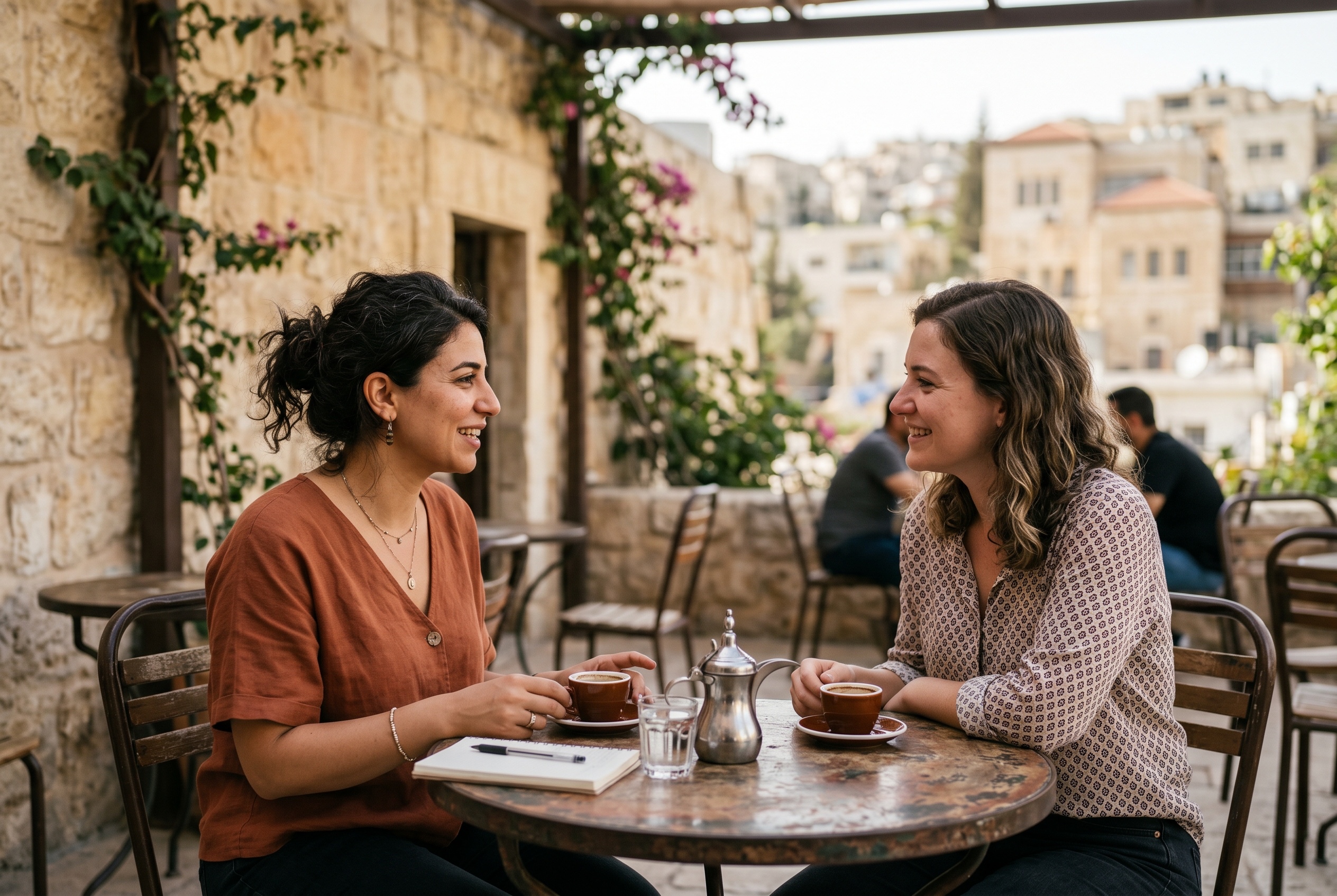 Jordanian Arabic tutor and adult student in conversation during a lesson — Strommen
