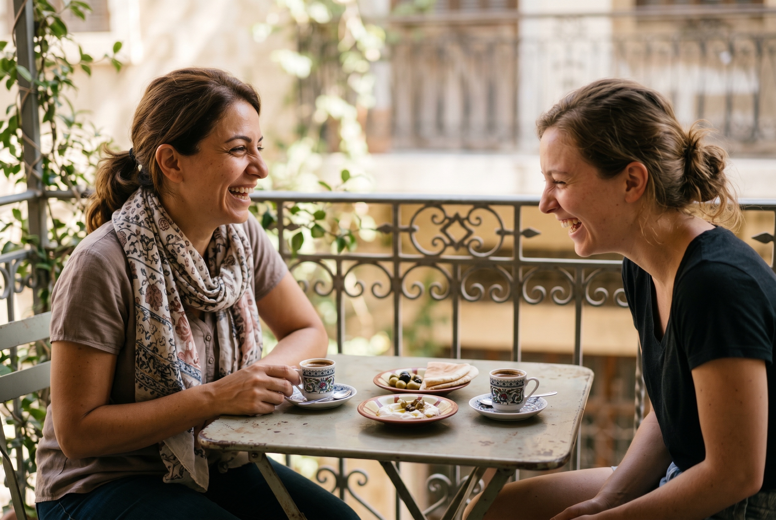 Lebanese Arabic tutor and adult student in conversation during a lesson — Strommen
