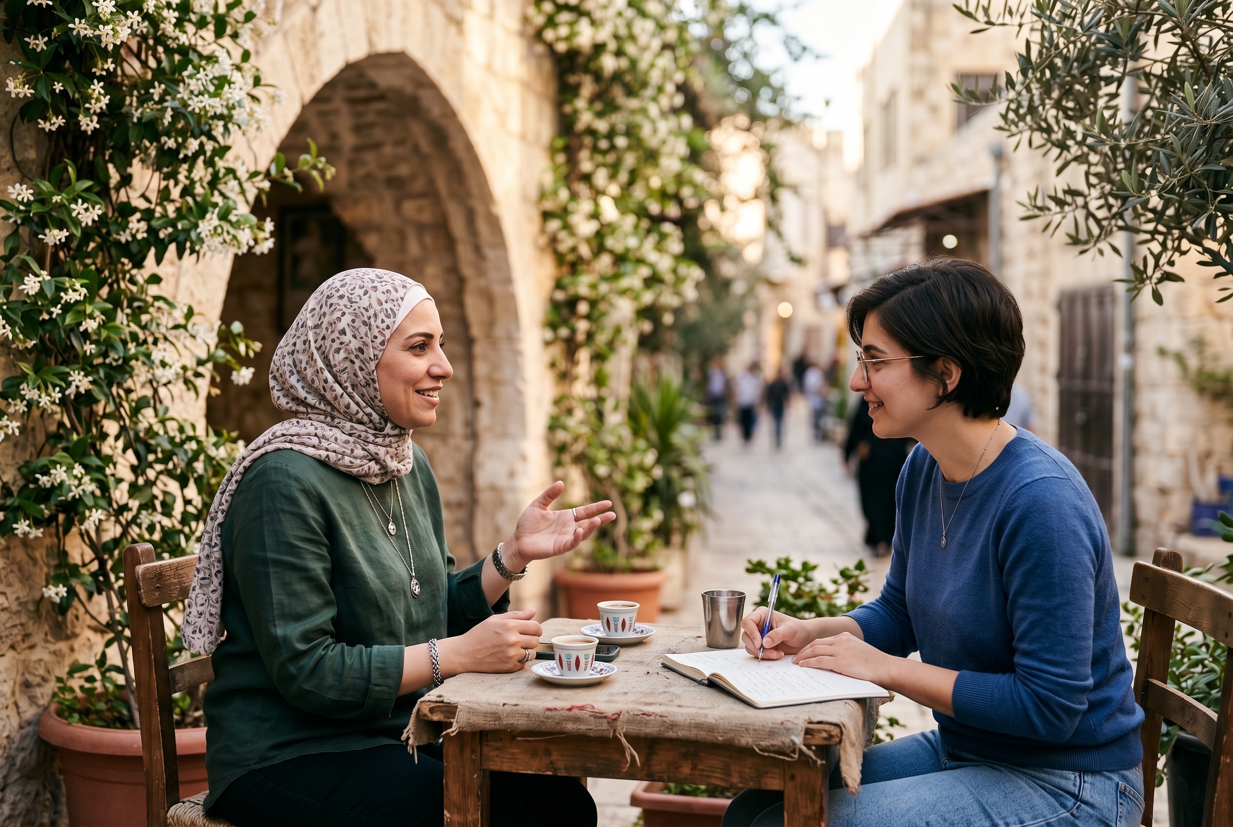 Levantine Arabic tutor and adult student in conversation during a lesson — Strommen