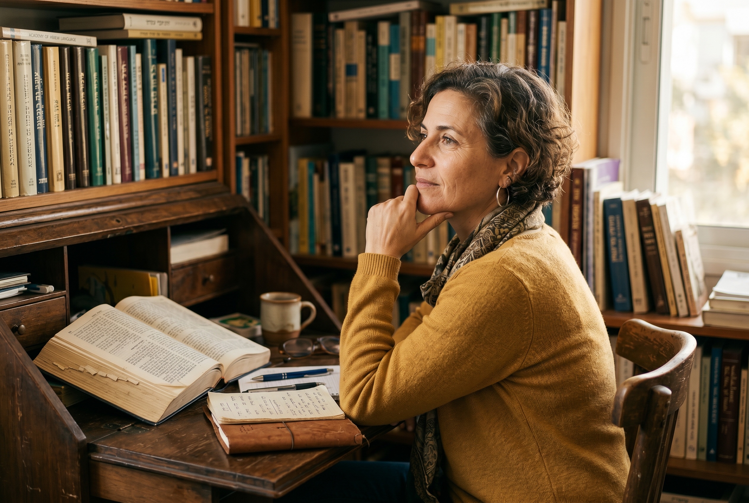 Modern Hebrew tutor and adult student in a lesson on contemporary Israeli Hebrew — Strommen