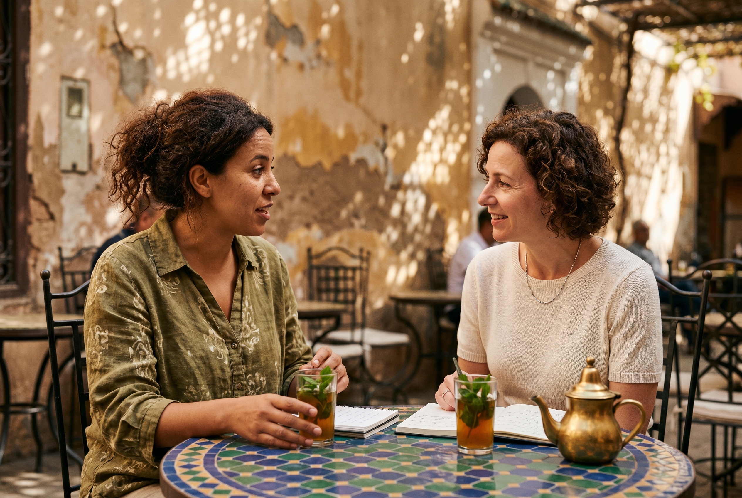 Moroccan Darija tutor and adult student in conversation during a lesson — Strommen