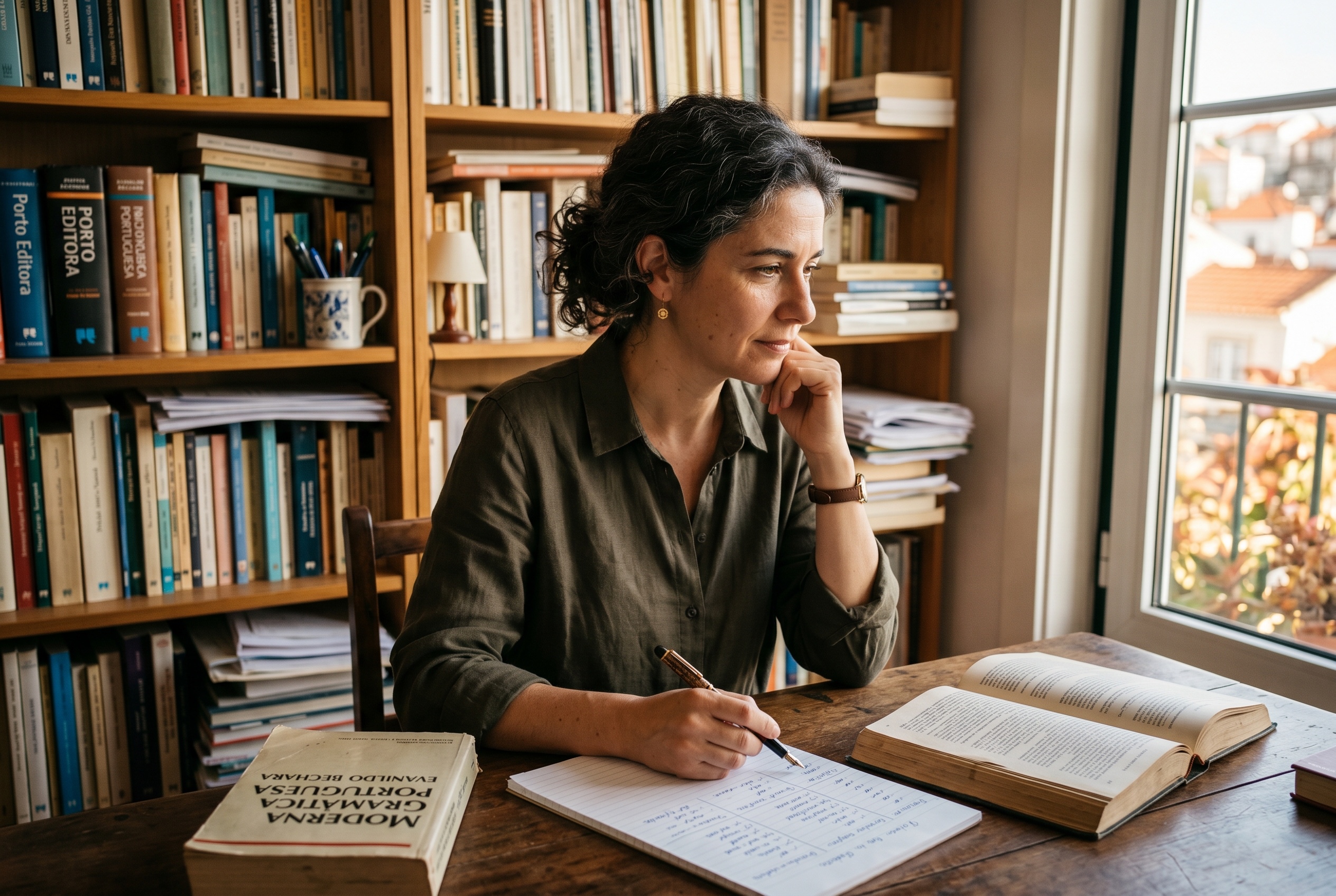 Portuguese grammar tutor working through verb conjugations with an intermediate student — Strommen