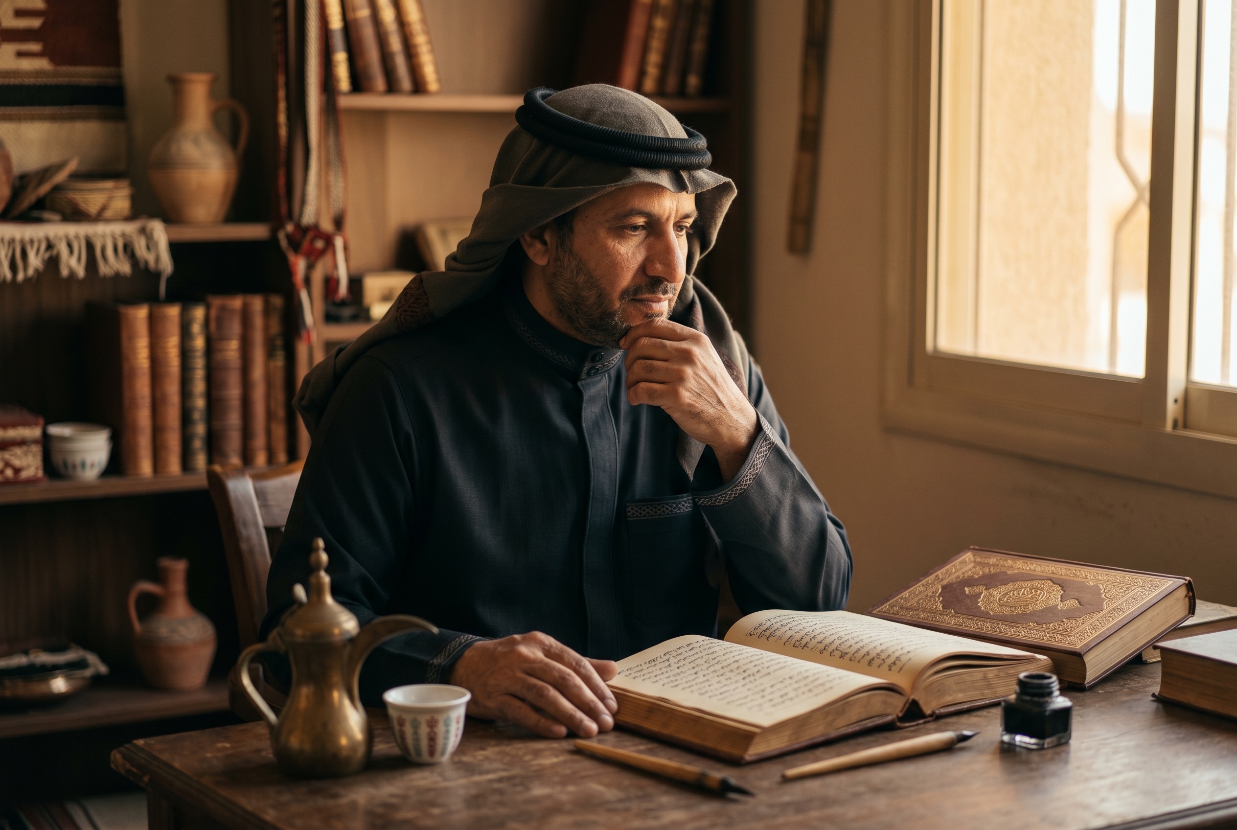 Najdi Saudi Arabic tutor and adult student in conversation during a lesson — Strommen