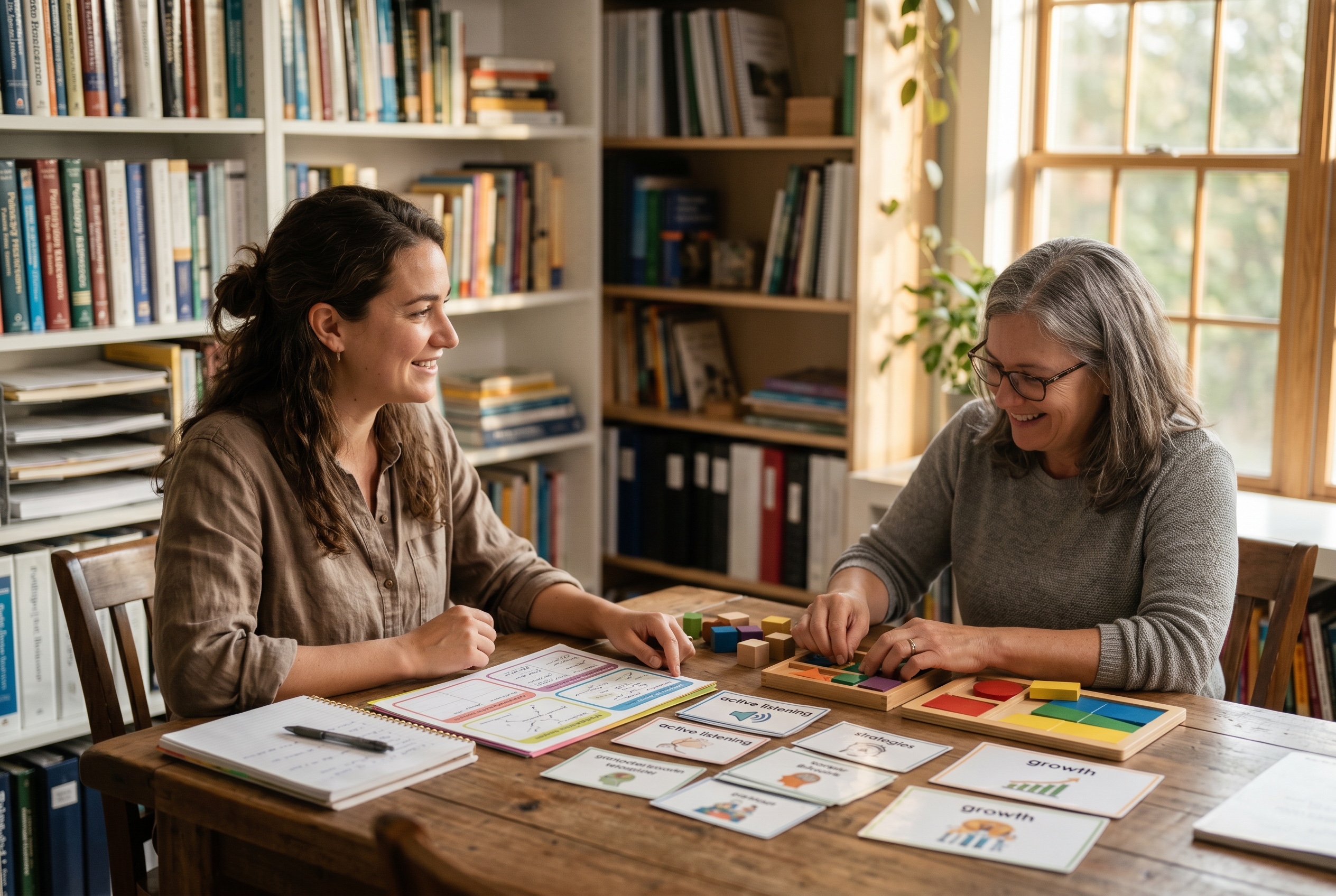 Speech-language tutor working with a student on articulation and vocabulary — Strommen