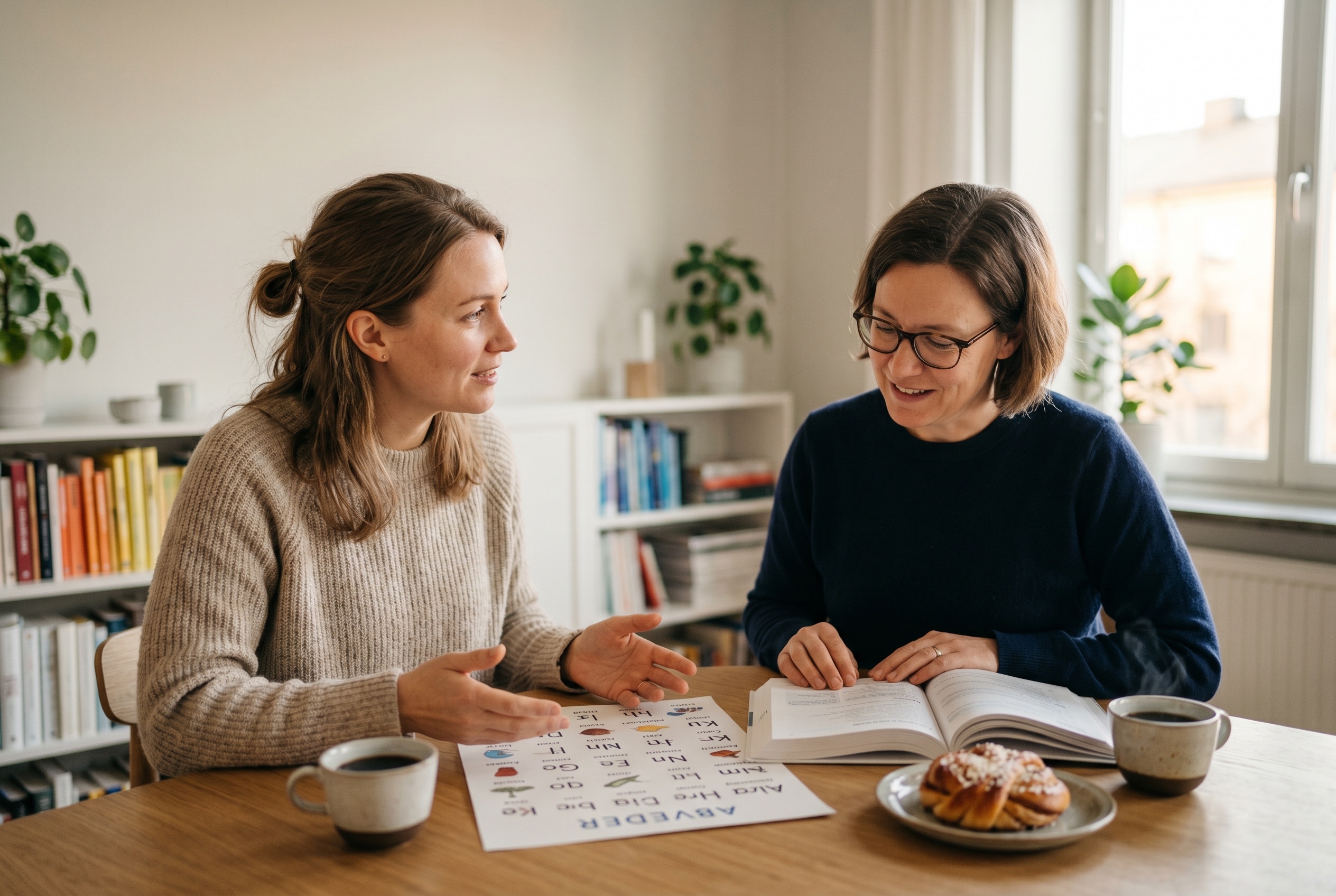 Swedish tutor working through alphabet and pronunciation with an adult beginner — Strommen